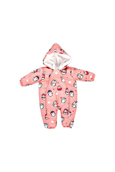 BIDI BIDI Sevimli Penguen Baskılı Kışlık İçi Polarlı Kız Bebek Mont Kozmonot