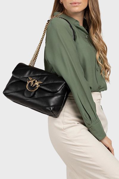 PİNKO Pinko Tasche mit Kettenriemen und Metalllogo aus echtem Leder TASCHE 100038 A0F2 Z99Q