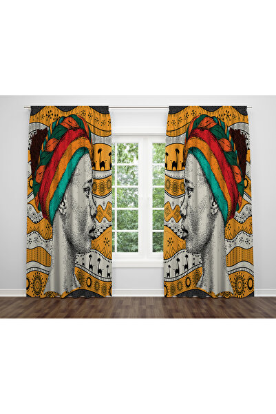 ALBANHOME Alban Home Etnik Desen Dijital Baskı Çift Kanat Fon Perde