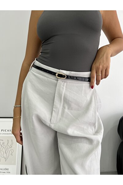 coaksco Kadın Palazzo Siyah Rugan Kemer