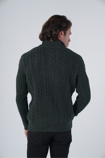 Trist Star Χακί ανδρικά μαλλιά πλεκτά με φερμουάρ γιακάς όρθιο πλεκτό μάλλινη ζακέτα