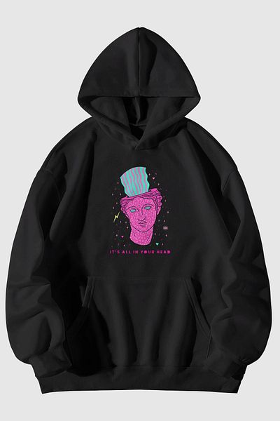Harmandar Hanorac cu glugă unisex cu imprimeu Acid Head, cu buzunar cangur