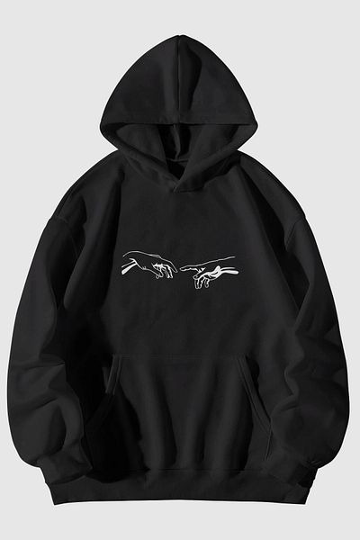 Harmandar The Creation Of Adam - Hands Printed Unisex Φούτερ με κουκούλα με κουκούλα καγκουρό