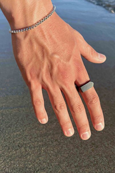 TREND COLLECTİON Men's Matte Black Classic Triangle Knight Model Ring and Bra...