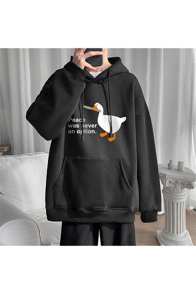 Touz Moda dompuleri fashion Duck Peace εμπριμέ μαύρο φούτερ με κουκούλα Unisex Oversize