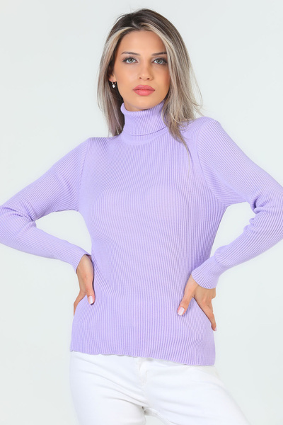 GÜLSELİ Lilac Women's Full Turtleneck Lycra Knitwear Blouse