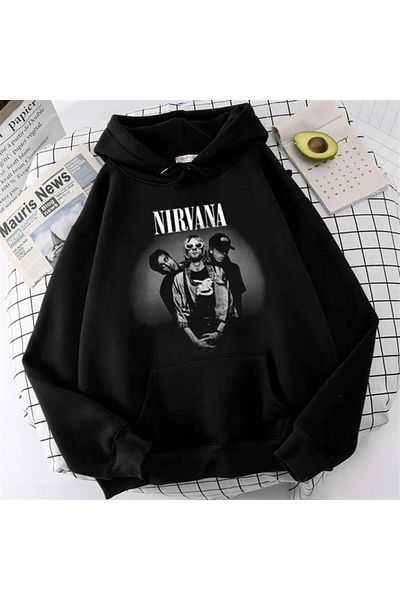 Touz Moda dompuleri moda Nirvana Καλλιτέχνες με εμπριμέ μαύρο μπλουζάκι Unisex Oversize με κουκούλα