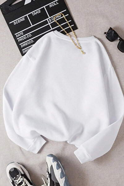 WEARTEX Unisex White USA Printed Crew Neck Oversize φούτερ με κουκούλα