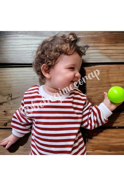 BEBEĞİME ÇORAP سترة قصيرة مخططة كبيرة الحجم