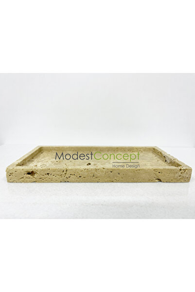 Modestmar Doğal Traverten Mermer Tepsi, Banyo Düzenleyici, Sunum Tabağı, Organizer 15x30cm