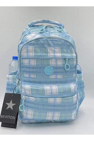 Bevitton Water Repellent Fabric School Bag Unisex School Backpack 20289 Blue Plaid