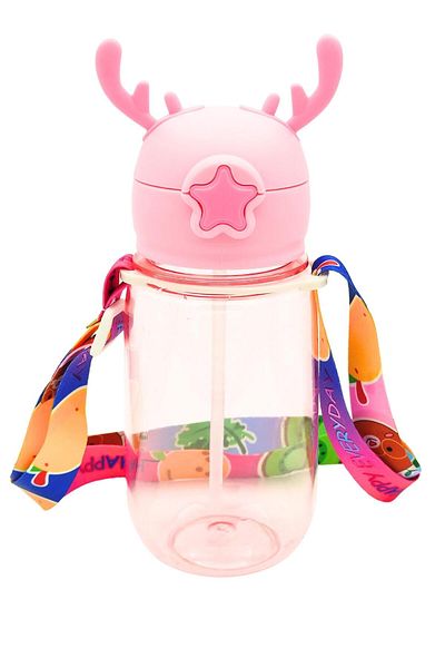 LUCKYPEN Deer Patterned Water Bottle with Straw, Design Your Own Flask with Sticker