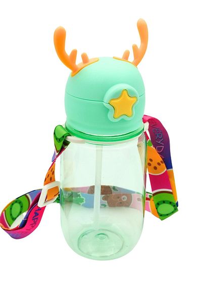 LUCKYPEN Deer Patterned Water Bottle with Straw, Design Your Own Flask with Sticker