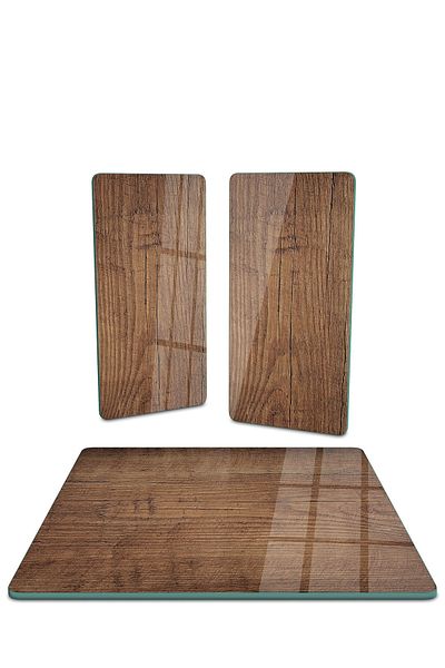 Decovetro Square Set of 3 Old Wooden Patterned - Glass Presentation Serving Plate
