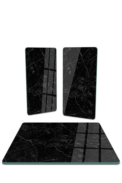Decovetro Square Set of 3 Black Granite Patterned Glass Presentation Serving Platter
