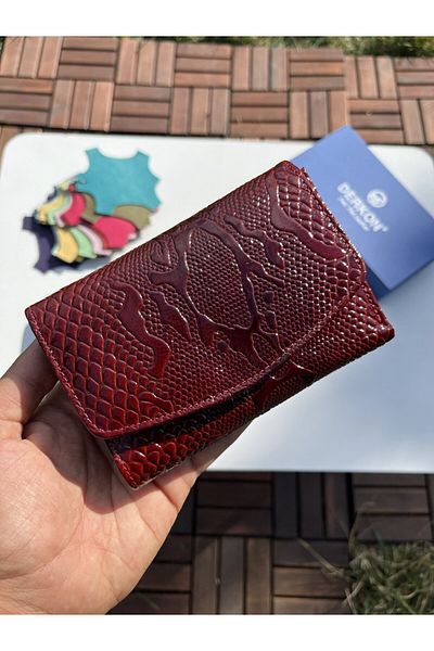 DERKON NEW MODEL GENUINE LEATHER WOMEN'S WALLET Crocodile Patterned RED