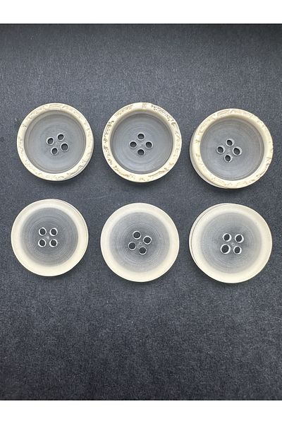 aensia White Embossed Transparent Inside Special Design Button 40 Size Button Flat Polyester Button - Pack of 6