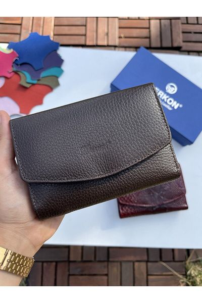 DERKON NEW MODEL GENUINE LEATHER WOMEN WALLET BROWN