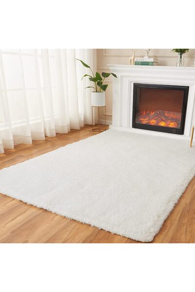 SARAZ HALI Μαλακό χαλί - Λευκό, Runner που πλένεται, Αντιολισθητική βάση, Μακρύ πέλος