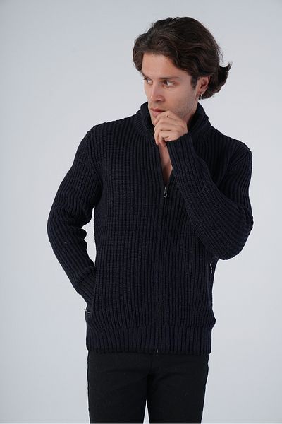 Trist Star Navy Blue Ανδρική Θεσσαλονίκη Πλεκτή Πλεκτή Ζακέτα Muline Pocket Μάλλινη ζακέτα