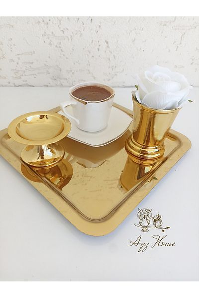 AYZ HOME Presentation Tray 21*21/ Turkish Delight Cup/ Rose Bucket/ Velvet Rose Set -(WORD, ENGAGEMENT, DESIGN, COFFEE PRESENTATION)