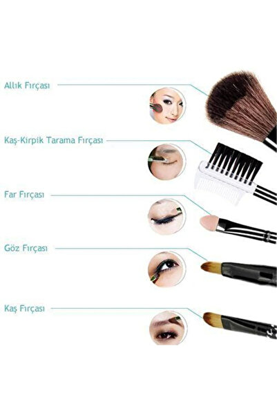 aks kozmetik Makyaj Fırça Seti 5 Parça Allık Göz Kaş Ve Far Fırçası Kaş Ve Kirpik Tarağı TURKUAZ
