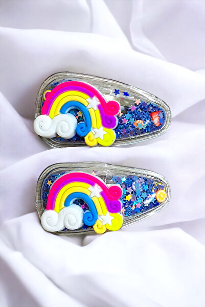 AYMETA TİCARET Σετ 2 παιδικές αγκράφες με παγιέτες Rainbow