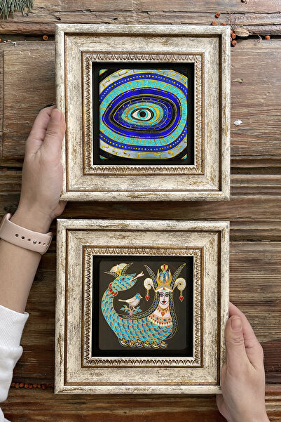 Oscar Stone Decor Çerçeveli Taş Duvar Dekoru Tablo 20x20cm 2'li Set (1213-110...