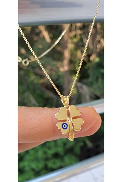 Goldlife jewellery 14 Ayar Altın Yonca Mineli Nazar Boncuklu Kolye