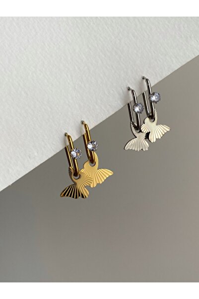 Owentis أقراط تامارا على شكل فراشة من الفولاذ الذهبي المرصع بالأحجار - لا تشويه -