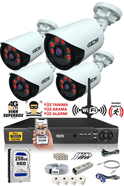 IDS 4 Kameralı Set - 5mp Sony Lensli Fullhd Gece Görüşlü Güvenlik Kamerası Sistemi - 2020-set4-250gb