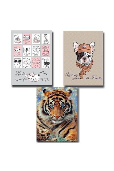 FLY COLOR Bright A4 Leaf Lined Patterned Stitched Notebook Set - 3 Pieces