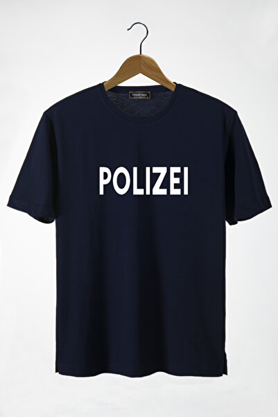 Terapi Men Unisex Navy Blue Front Polizei Printed Crew Neck Oversize βαμβακερ...
