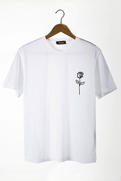 Terapi Men تي شيرت قطني أساسي كبير الحجم برقبة دائرية وطبعة وردة أمامية باللو...