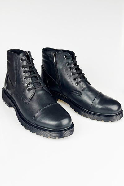 LUSIVE Hakiki Deri Siyah Soğuk Geçirmez, Kaymaz Kauçuk Taban, Fermuarlı Erkek Kışlık Bot LUAS24AL0012