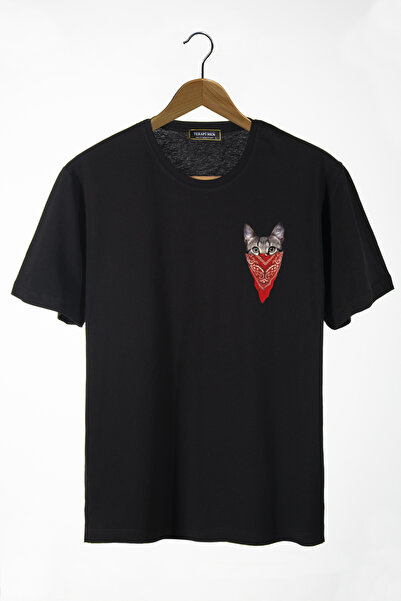 Terapi Men Tricou de bază din bumbac, unisex, negru, cu pisică mascata, cu de...