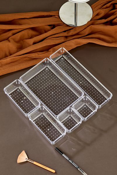 Stile Cucina 6 Piece Adjustable Drawer Organizer Makeup and Jewelry Organizer Transparent