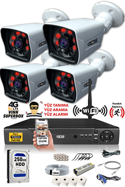 IDS 4 Kameralı Set - 5mp Sony Lensli Fullhd Gece Görüşlü Güvenlik Kamerası Sistemi - 2021-set4-250gb