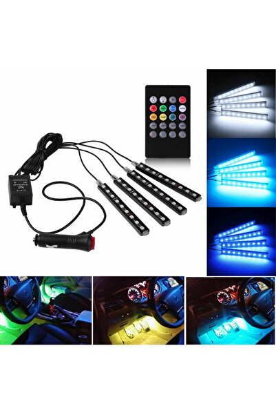 ede Araç İçi Ayak Altı Led Aydınlatma Rgb 9led Kumandalı Oto Şerit 12 Volt