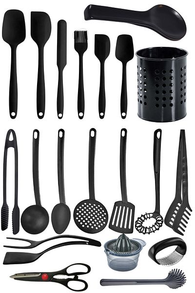 Mirilliahome 20 Piece Black Spatula and Kitchen Utensil Set – Fireproof Non-Stick Material, Ergonomic Design
