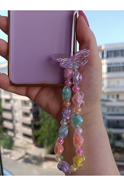 Efna Store Renkli Parlak Kalpli Boncuklu Telefon Charmı,Telefon Bileklik Akse...