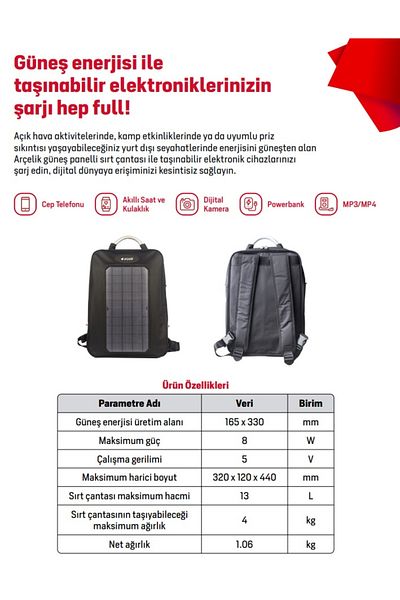 Arçelik ARCLK-SBP-8W SOLAR BACKPACK