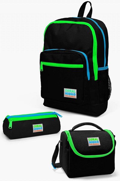 Coral High Kids Black 3-Piece Boys Primary School Bag Set