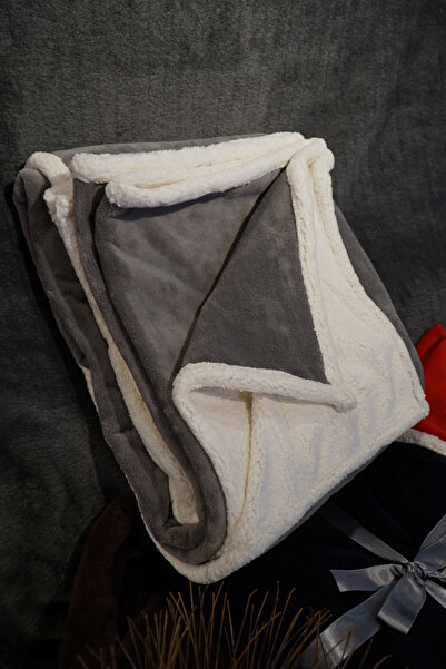 Tandoğan Mobilya Çift Taraflı Kadife Ve Yünlü Tv Battaniyesi, Koyun Yünü Lüks Gri Tv Battaniyesi (160X200)