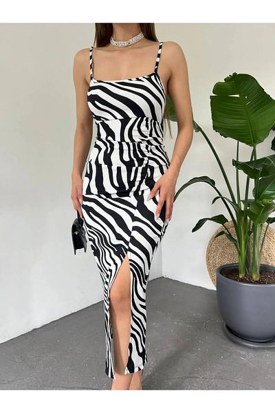 Look Kadıköy Rochie de vară, cu model zebră, cu bretele cu fantă adâncă, înfășurată