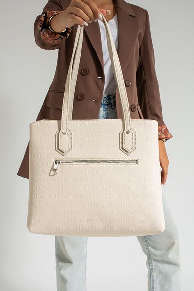 Just Polo Cream New Season Large Size 2 Compartment Hand and Shoulder Bag 30x33