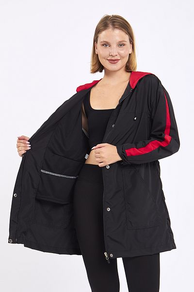 Moda Tuğram Μαύρο μανίκι Micro Midi Κόκκινο αδιάβροχο & αντιανεμικό