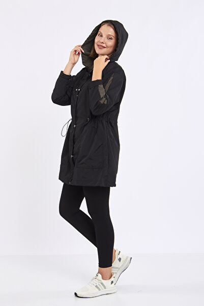 Moda Tuğram Micro Midi Black Sleeves Khaki Raincoat & Windbreaker