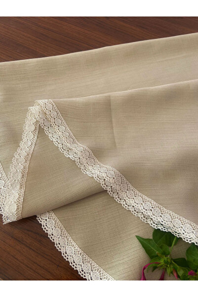 Zeren Home Güpürlü Keten Görünümlü Simli Yuvarlak Dertsiz Masa Örtüsü 160Cm