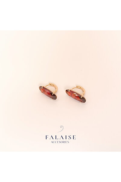 Falaise Accessories BÜYÜK BORDO KRİSTAL TAŞLI KLİPSLİ KÜPE